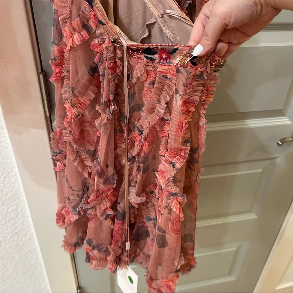 NWT A9151 Mac Duggal Rose Floral Ruffle Cutout Mini Dress Long Sleeve - Picture 9 of 10
